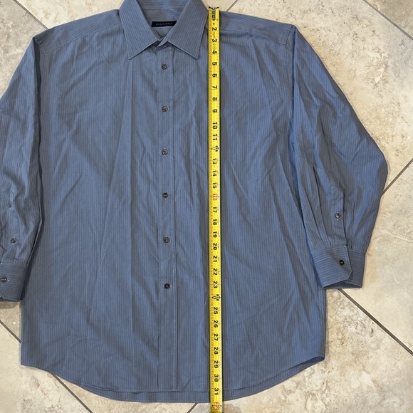 Canali Dress Shirt Mens 43-17 Blue Long Sleeve Button Cotton Italy Preppy Formal - Picture 6 of 10